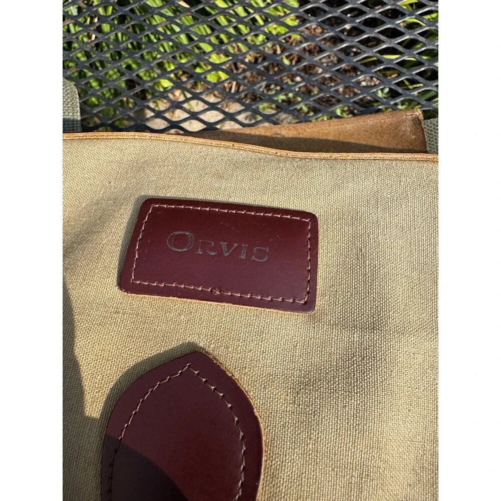 Vintage ORVIS Canvas Leather Duffle Fishing Shoulder Bag Khaki Made USA